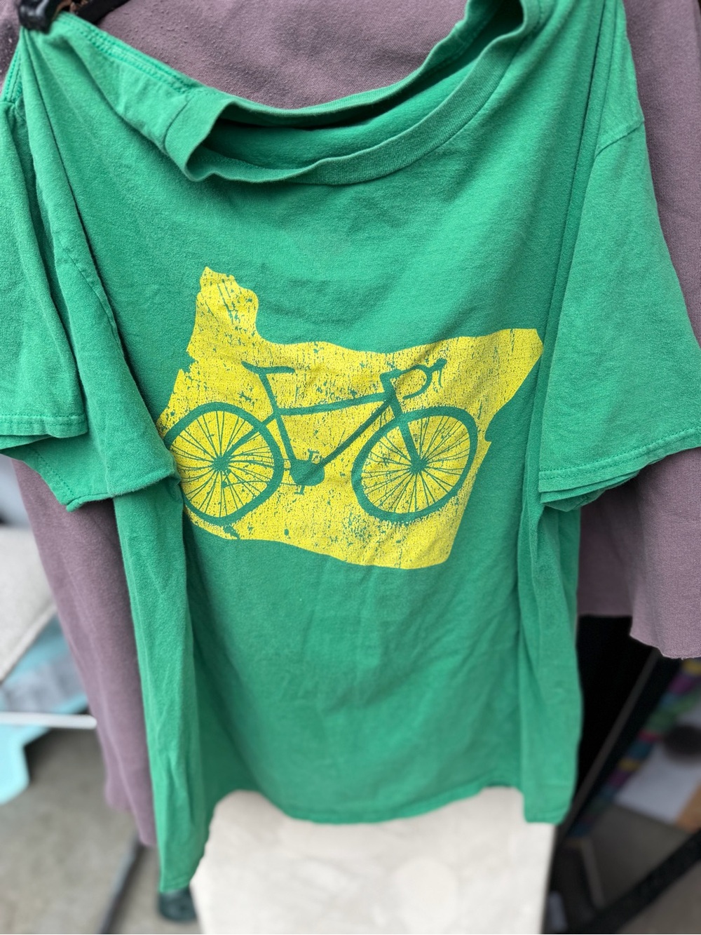 Source Unknown Green Tee with Yellow Bicycle Print
